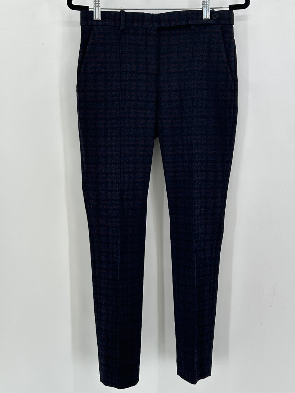 Theory Plaid Waist Tab Pintuck Stretch Jaquard Trouser Ankle Pant Size 4